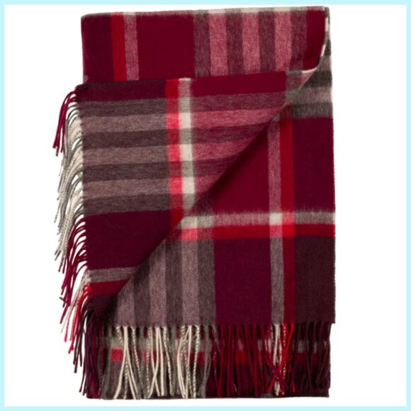 Scarf CASHMERE & LAMBSWOOL RED GREY WHITE SCOTTISH IMPORT FINEST QUALITY NWT - Picture 6 of 7